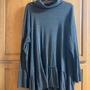 Mock Neck Ruffle Hi-Lo sweater